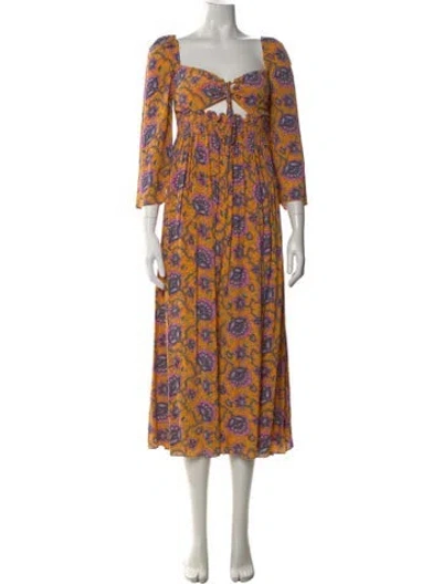 Pre-owned Rhode Floral Print Long Dress W/ Tags In Orange