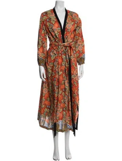 Pre-owned Rhode Floral Print Long Dress W/ Tags In Orange