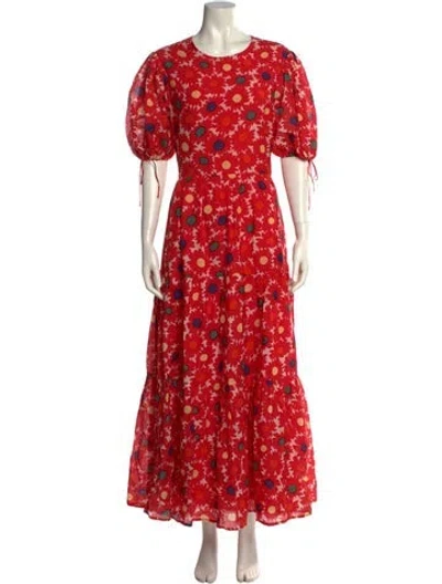 Pre-owned Rhode Floral Print Long Dress W/ Tags In Red