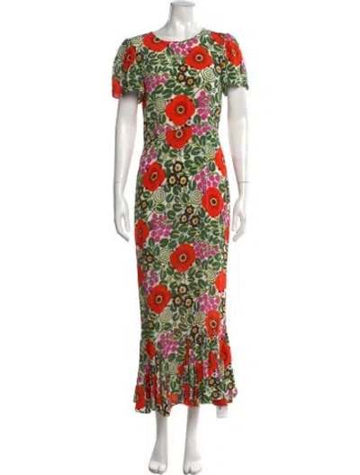 Pre-owned Rhode Floral Print Long Dress W/ Tags In White