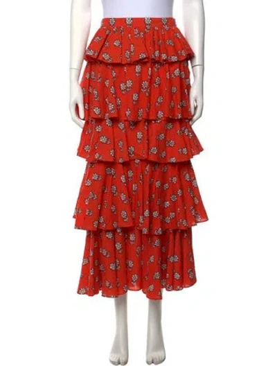 Pre-owned Rhode Floral Print Long Skirt In Red