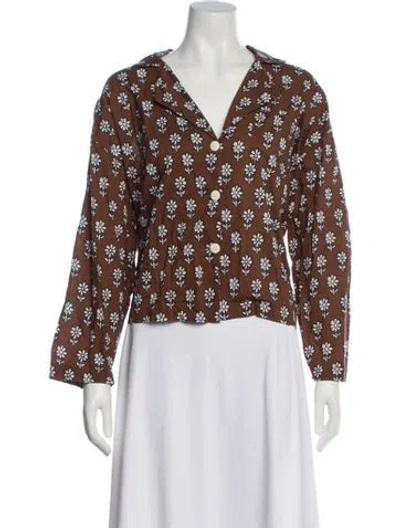 Pre-owned Rhode Floral Print Long Sleeve Blouse In Brown