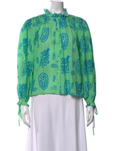 Pre-owned Rhode Floral Print Long Sleeve Blouse In Green