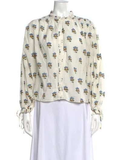Pre-owned Rhode Floral Print Long Sleeve Blouse In Neutral