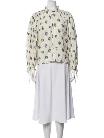 Pre-owned Rhode Floral Print Long Sleeve Blouse In Neutrals