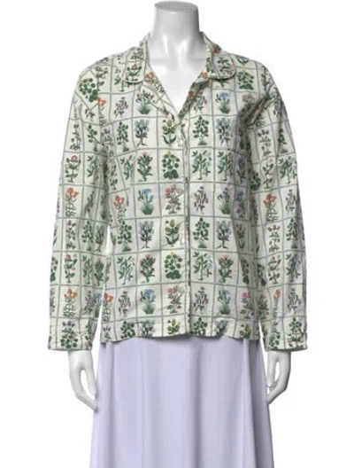 Pre-owned Rhode Floral Print Long Sleeve Blouse In White