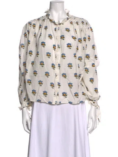 Pre-owned Rhode Floral Print Long Sleeve Blouse In White