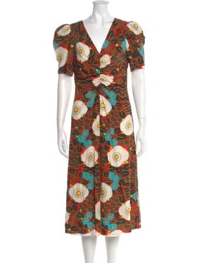 Pre-owned Rhode Floral Print Midi Length Dress In Black