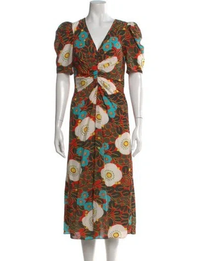 Pre-owned Rhode Floral Print Midi Length Dress In Black