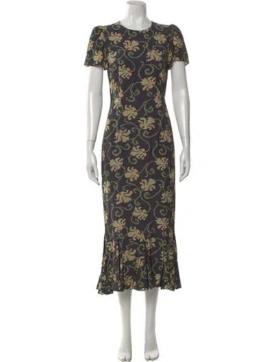Pre-owned Rhode Floral Print Midi Length Dress In Black