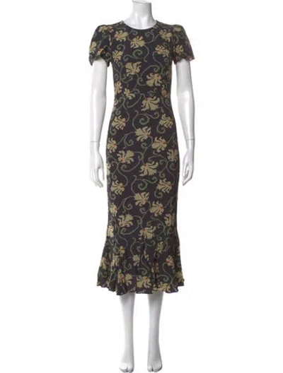 Pre-owned Rhode Floral Print Midi Length Dress In Black