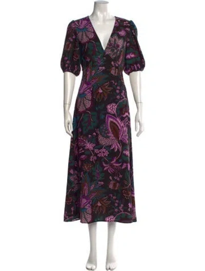 Pre-owned Rhode Floral Print Midi Length Dress In Black