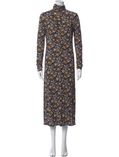 Pre-owned Rhode Floral Print Midi Length Dress In Black