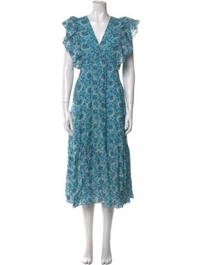 Pre-owned Rhode Floral Print Midi Length Dress In Blue