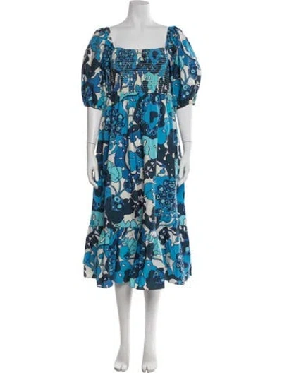 Pre-owned Rhode Floral Print Midi Length Dress In Blue