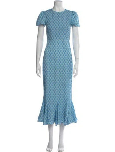 Pre-owned Rhode Floral Print Midi Length Dress In Blue