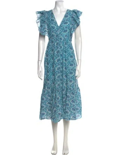Pre-owned Rhode Floral Print Midi Length Dress In Blue