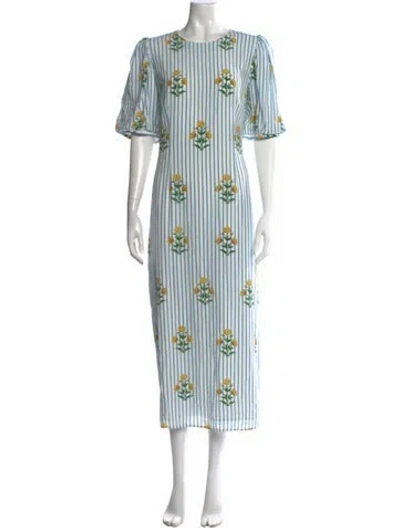 Pre-owned Rhode Floral Print Midi Length Dress In Blue