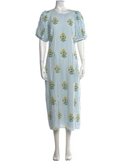 Pre-owned Rhode Floral Print Midi Length Dress In Blue