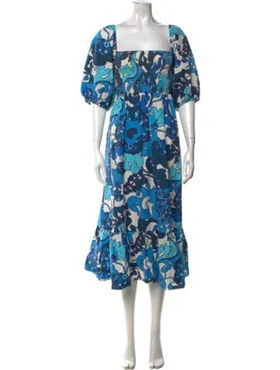 Pre-owned Rhode Floral Print Midi Length Dress In Blue