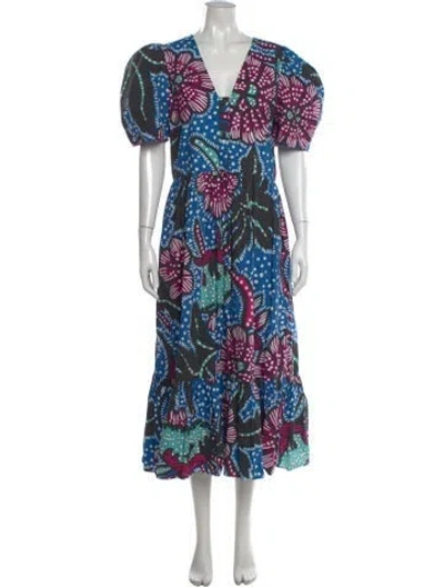 Pre-owned Rhode Floral Print Midi Length Dress In Blue