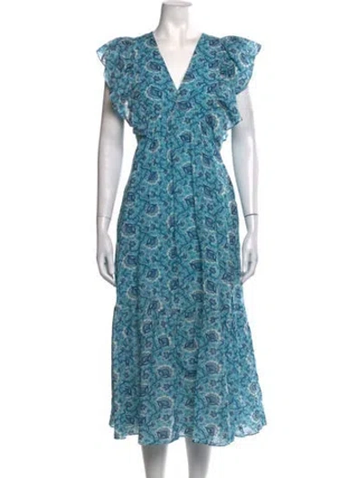 Pre-owned Rhode Floral Print Midi Length Dress In Blue