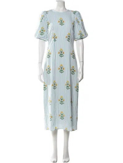 Pre-owned Rhode Floral Print Midi Length Dress In Blue