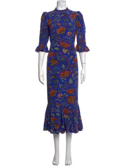 Pre-owned Rhode Floral Print Midi Length Dress In Blue