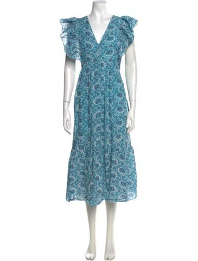 Pre-owned Rhode Floral Print Midi Length Dress In Blue