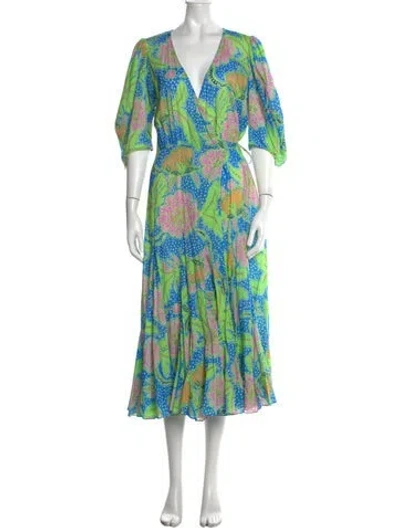 Pre-owned Rhode Floral Print Midi Length Dress In Blue/green