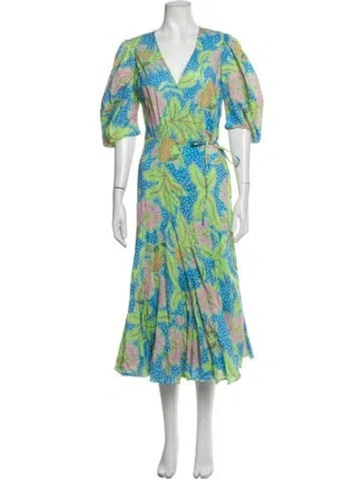 Pre-owned Rhode Floral Print Midi Length Dress In Blue/green
