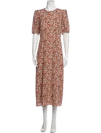 Pre-owned Rhode Floral Print Midi Length Dress In Brown