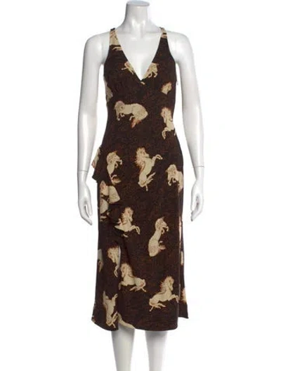 Pre-owned Rhode Floral Print Midi Length Dress In Brown