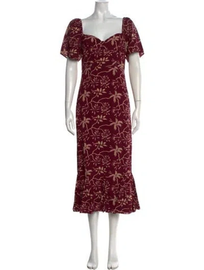 Pre-owned Rhode Floral Print Midi Length Dress In Burgundy