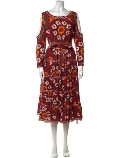 Pre-owned Rhode Floral Print Midi Length Dress In Burgundy