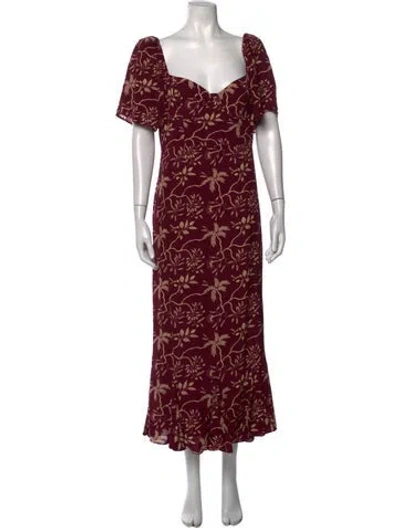 Pre-owned Rhode Floral Print Midi Length Dress In Burgundy