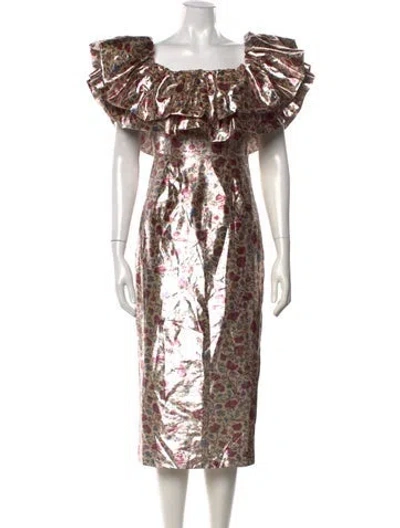 Pre-owned Rhode Floral Print Midi Length Dress In Gold