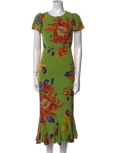 Pre-owned Rhode Floral Print Midi Length Dress In Green