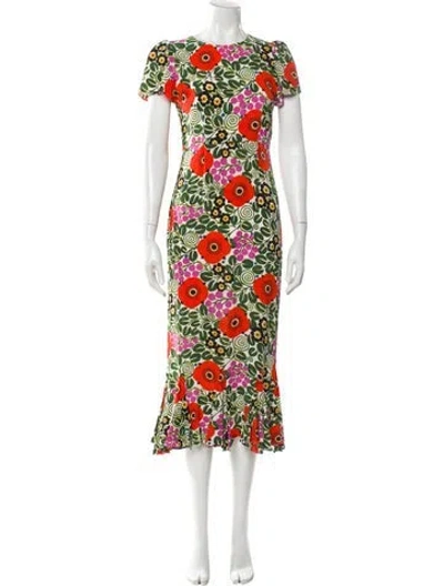 Pre-owned Rhode Floral Print Midi Length Dress In Green