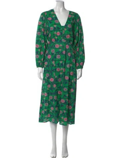 Pre-owned Rhode Floral Print Midi Length Dress In Green