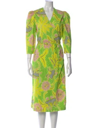 Pre-owned Rhode Floral Print Midi Length Dress In Green