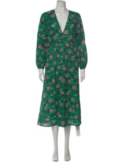 Pre-owned Rhode Floral Print Midi Length Dress In Green