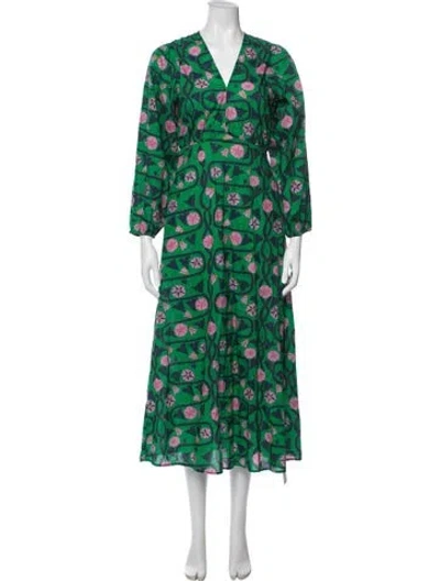 Pre-owned Rhode Floral Print Midi Length Dress In Green