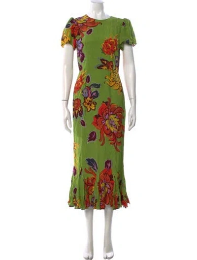 Pre-owned Rhode Floral Print Midi Length Dress In Green