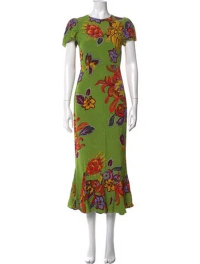 Pre-owned Rhode Floral Print Midi Length Dress In Green