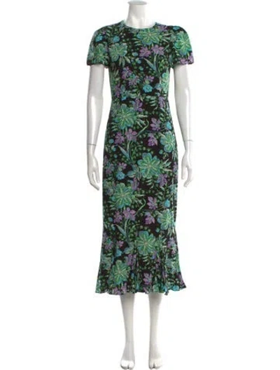 Pre-owned Rhode Floral Print Midi Length Dress In Green