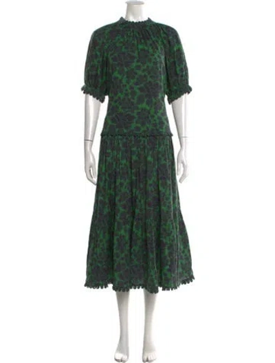 Pre-owned Rhode Floral Print Midi Length Dress In Green