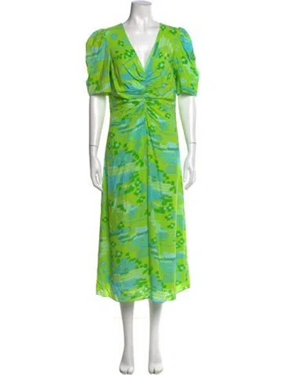 Pre-owned Rhode Floral Print Midi Length Dress In Green