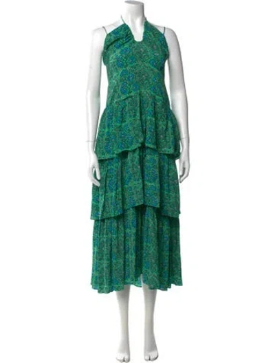Pre-owned Rhode Floral Print Midi Length Dress In Green