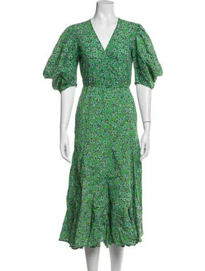 Pre-owned Rhode Floral Print Midi Length Dress In Green